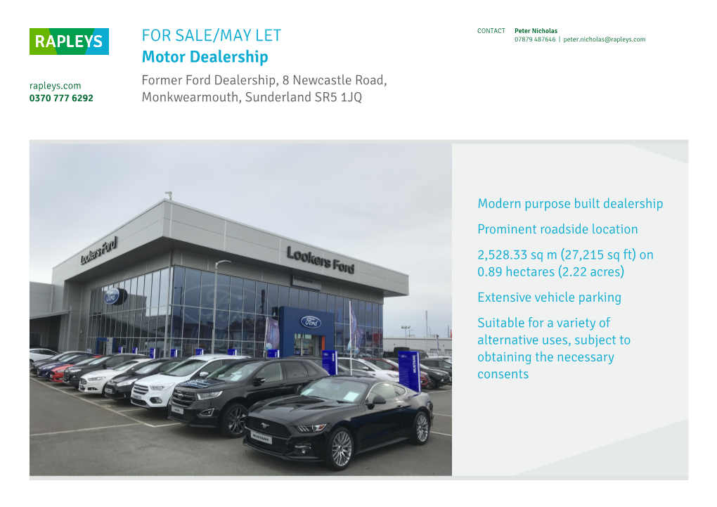 Motor Dealership Rapleys.Com Former Ford Dealership, 8 Newcastle Road, 0370 777 6292 Monkwearmouth, Sunderland SR5 1JQ