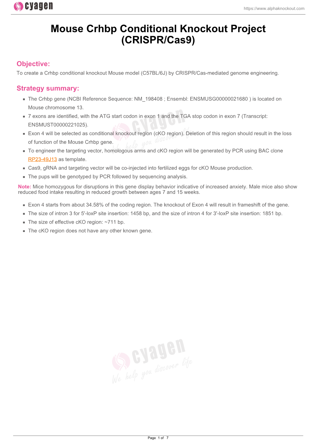 Mouse Crhbp Conditional Knockout Project (CRISPR/Cas9)