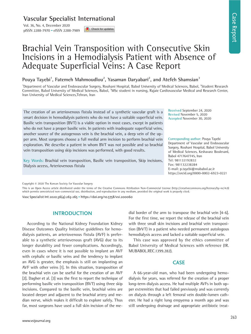 Brachial Vein Transposition with Consecutive Skin Incisions in a Hemodialysis Patient with Absence of Adequate Superficial Veins: a Case Report