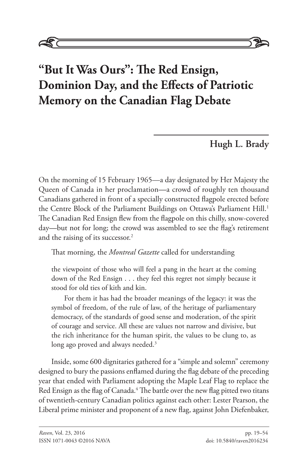 The Red Ensign, Dominion Day, and the Effects of Patriotic Memory on the Canadian Flag Debate