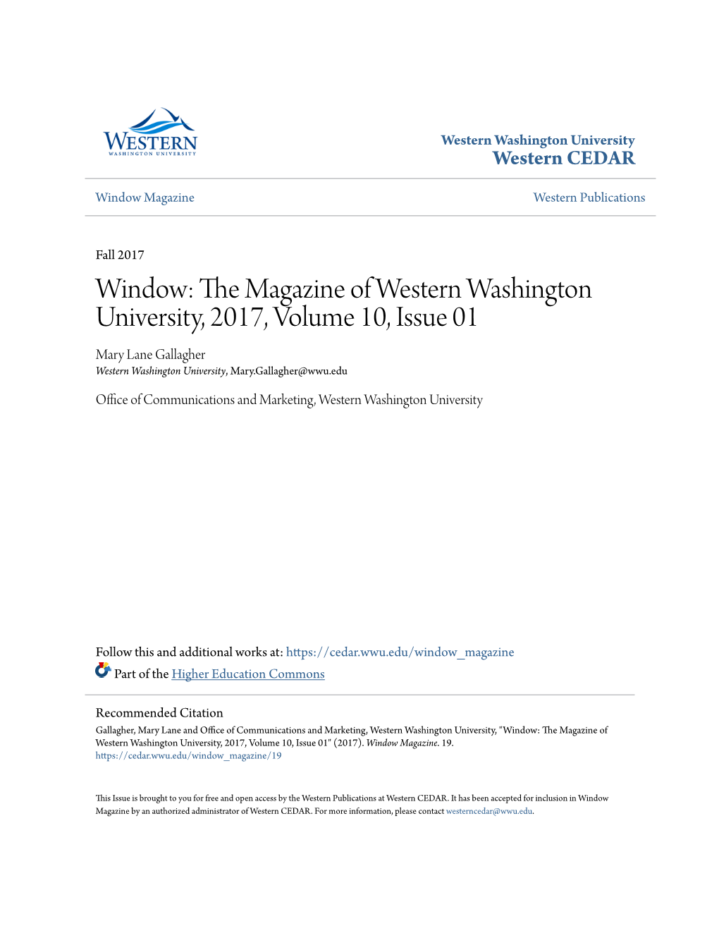 Window: the Magazine of Western Washington University, 2017
