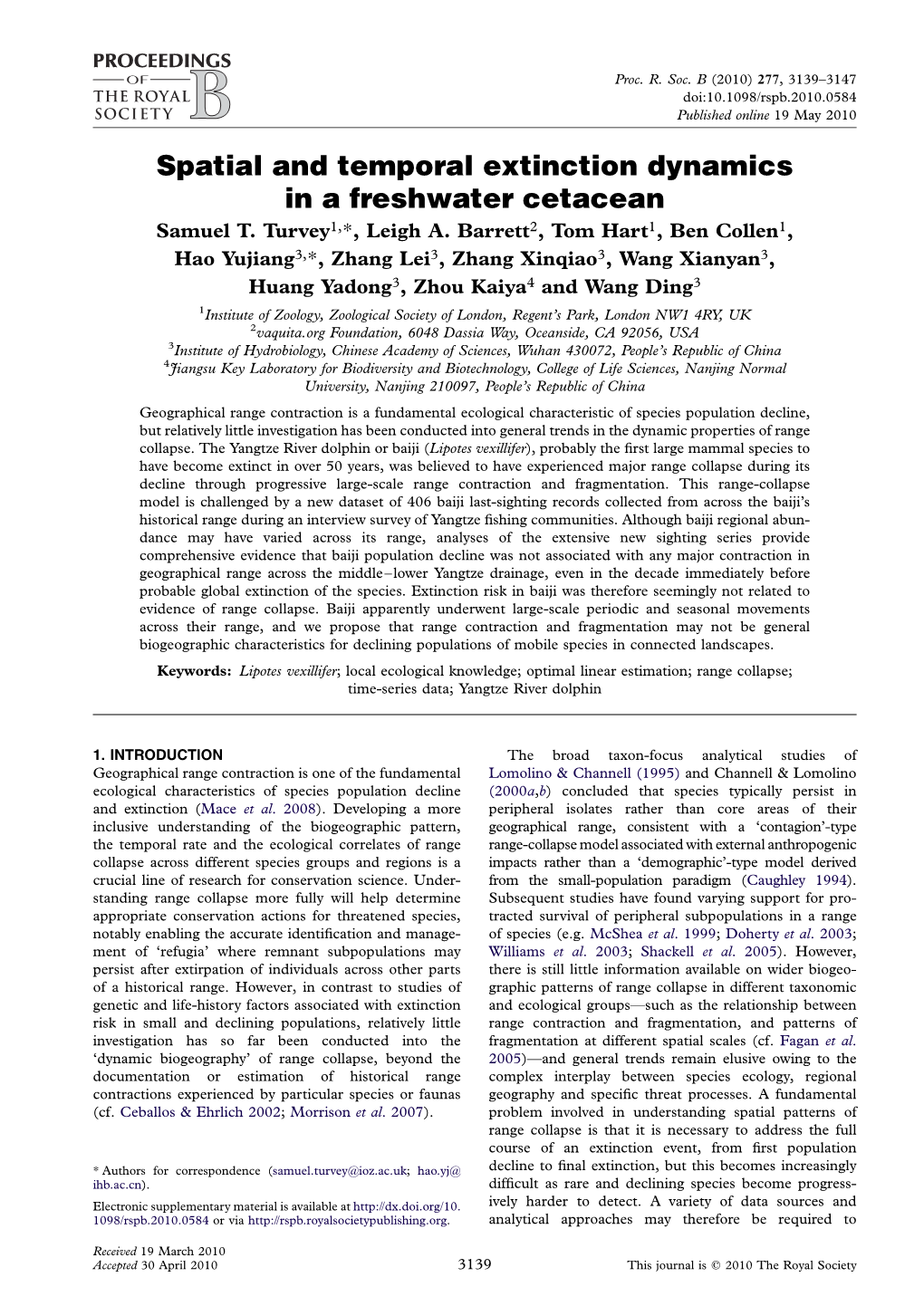 Spatial and Temporal Extinction Dynamics in a Freshwater Cetacean Samuel T