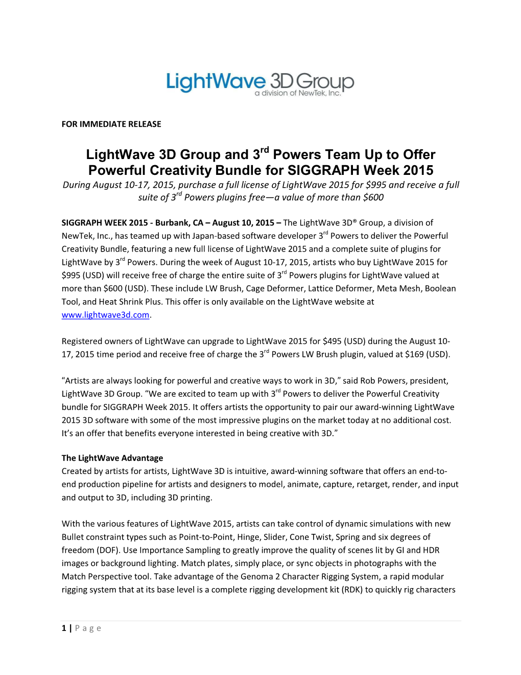 Lightwave 3D Group and 3 Powers Team up to Offer Powerful