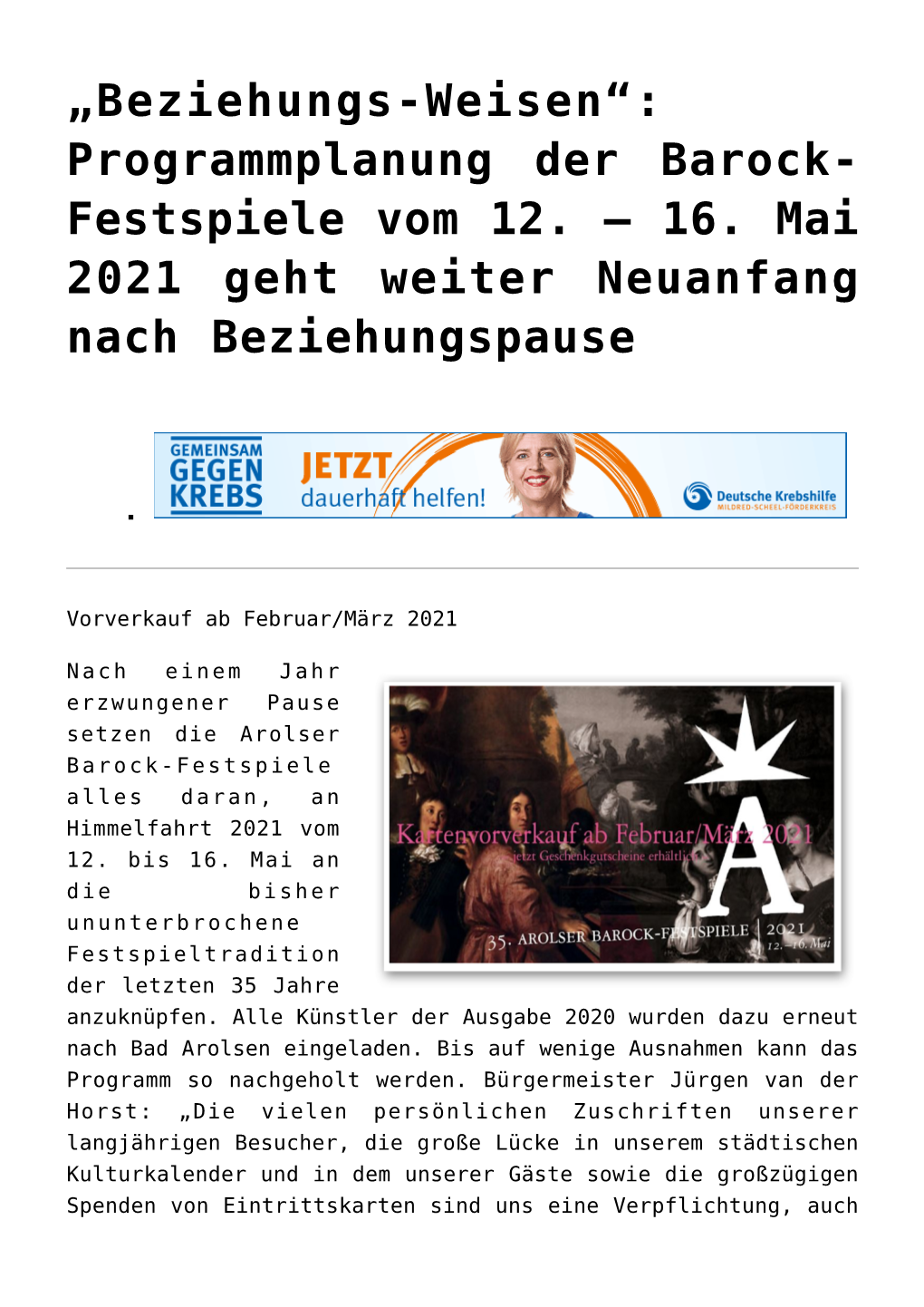 Festspiele Vom 12. – 16. Mai 2021 Geht Weiter Neuanfang Nach Beziehungspause