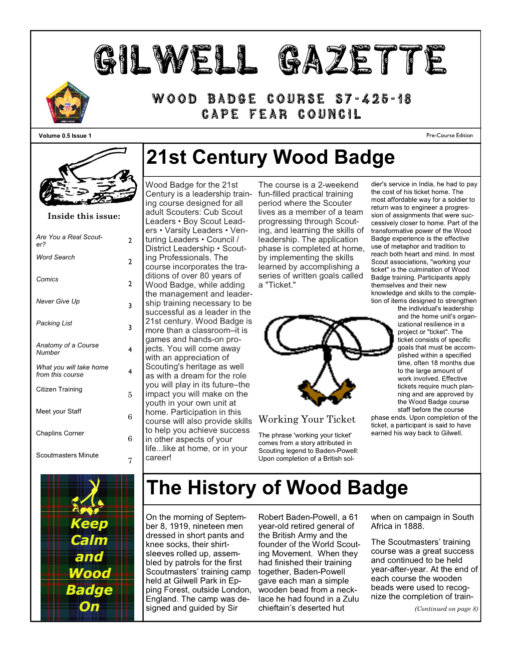 Gilwell Gazette Wood Badge Course S7 - 4 2 5 - 18 Cape Fear Council