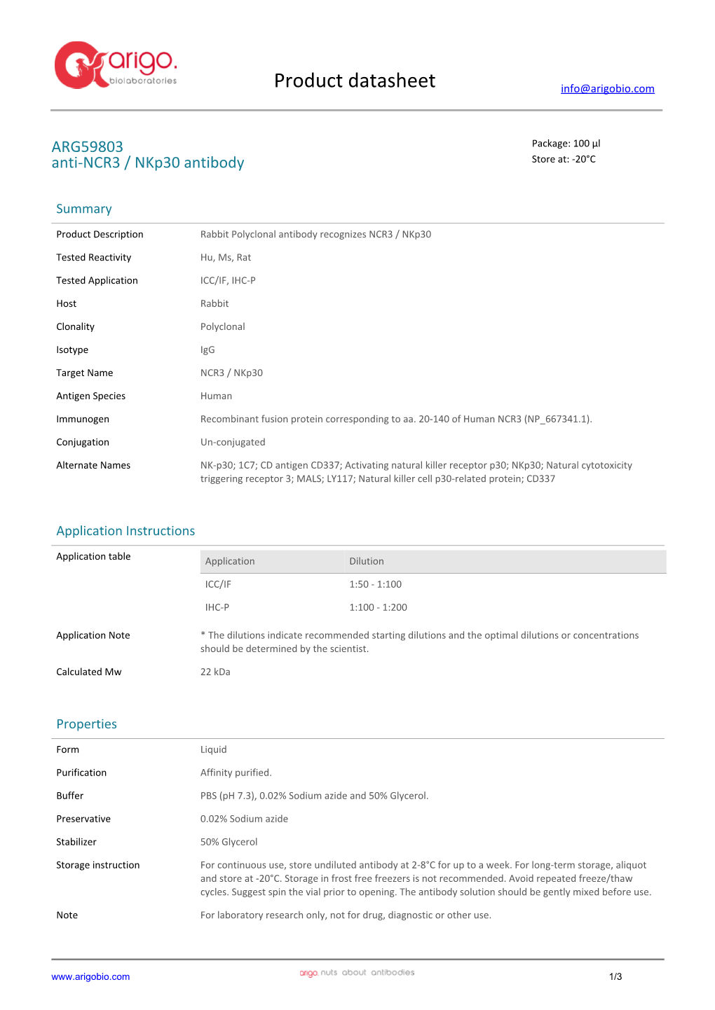 Anti-NCR3 / Nkp30 Antibody (ARG59803)