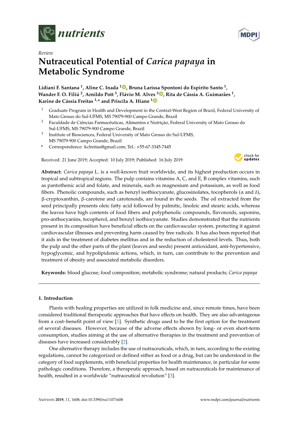 Nutraceutical Potential of Carica Papaya in Metabolic Syndrome