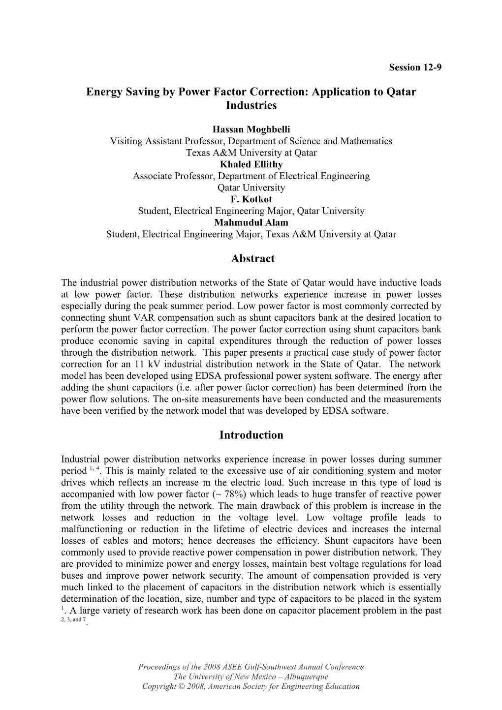 Power Factor Correction and Energy Saving