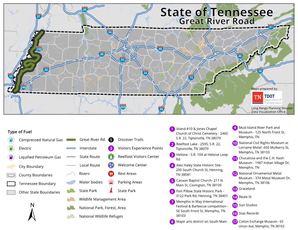 Tennessee – Route Map with Land Management