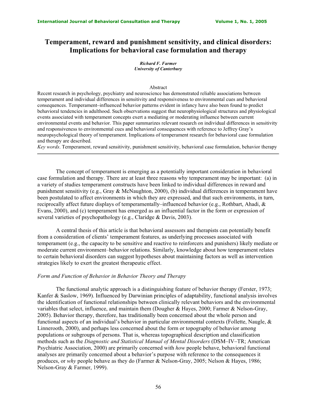 Temperament, Reward and Punishment Sensitivity, and Clinical Disorders: Implications for Behavioral Case Formulation and Therapy