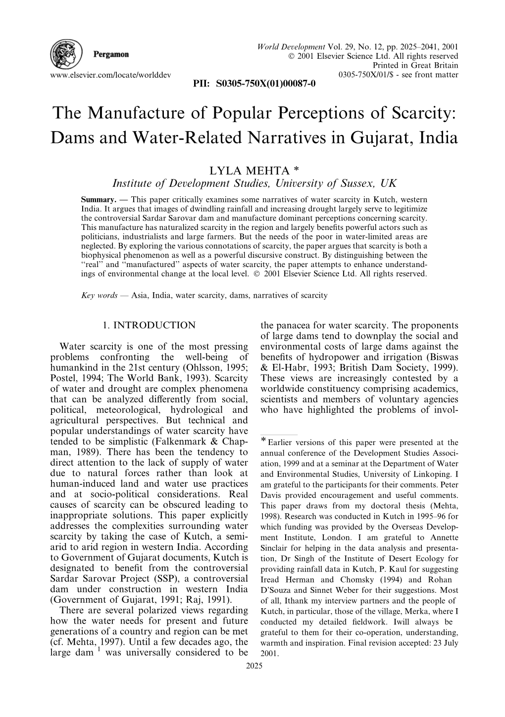 Dams and Water-Related Narratives in Gujarat, India