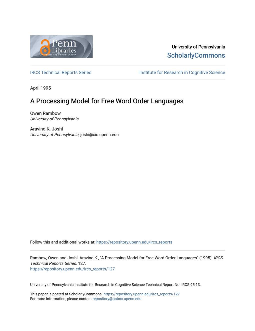 A Processing Model for Free Word Order Languages