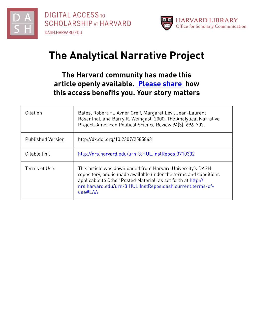 The Analytical Narrative Project