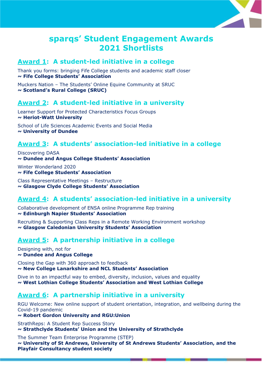 Sparqs' Student Engagement Awards