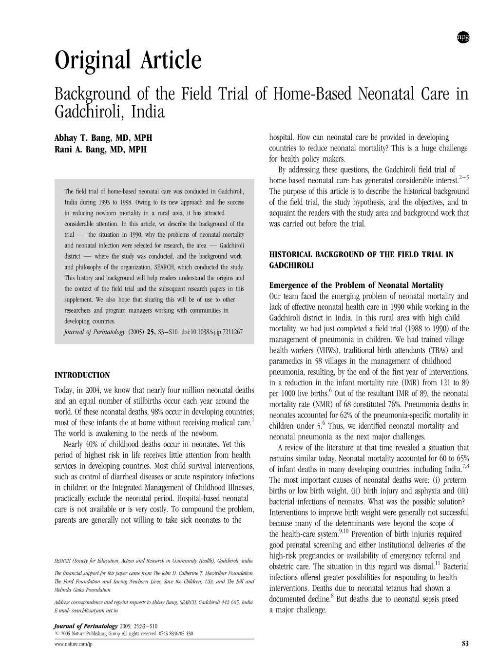 Background of the Field Trial of Home-Based Neonatal Care in Gadchiroli, India