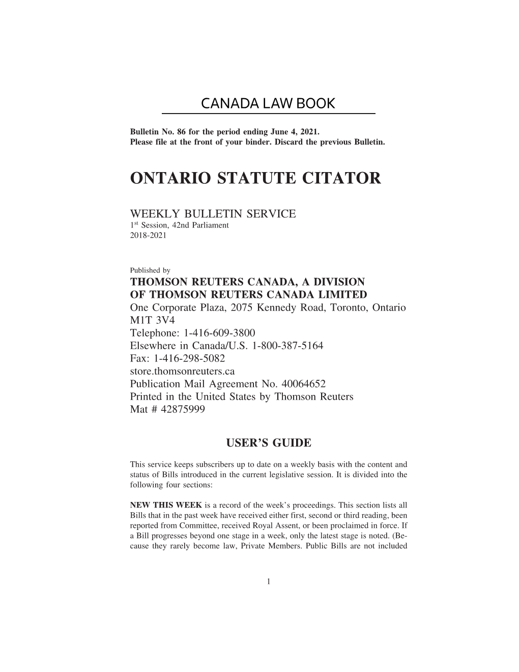Ontario Statute Citator