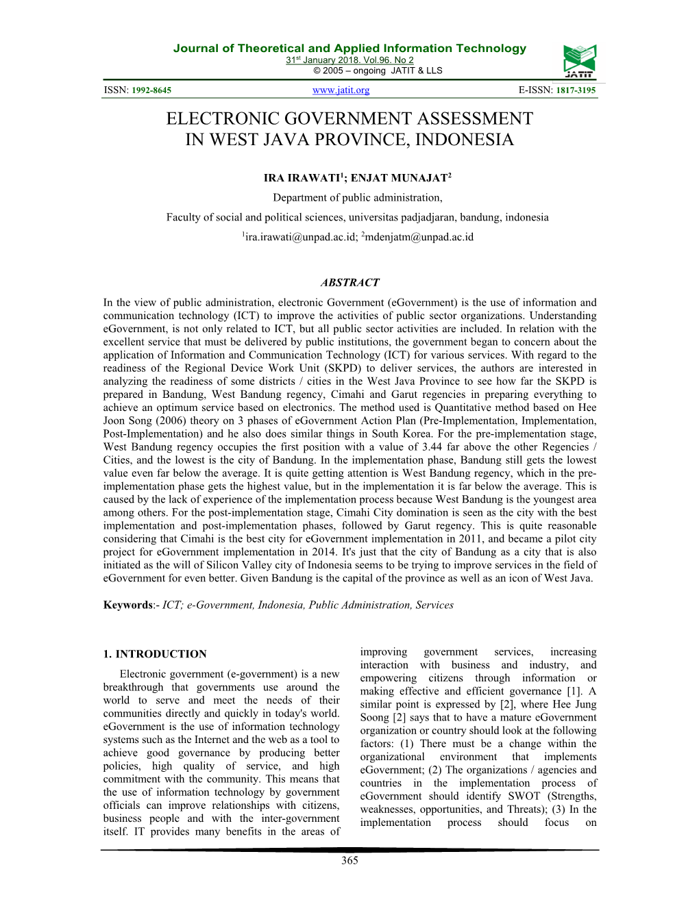 Electronic Government Assessment in West Java Province, Indonesia