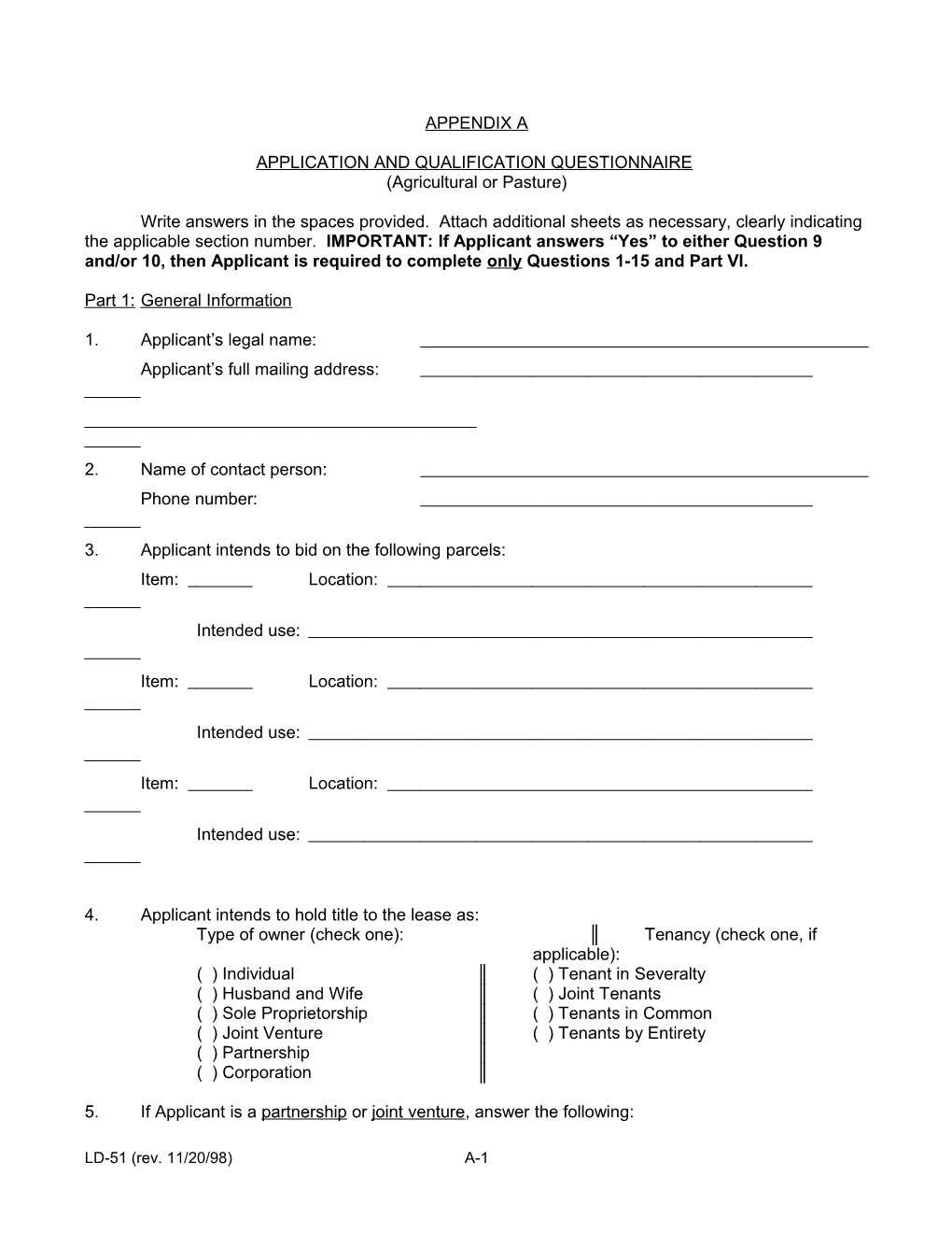 Application and Qualification Questionnaire