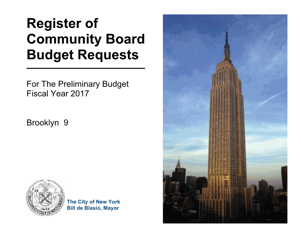 Preliminary Budget Register – FY 2017