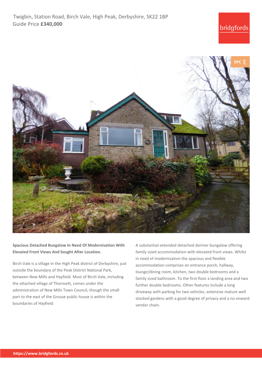 Twigbin, Station Road, Birch Vale, High Peak, Derbyshire, SK22 1BP Guide Price £340,000