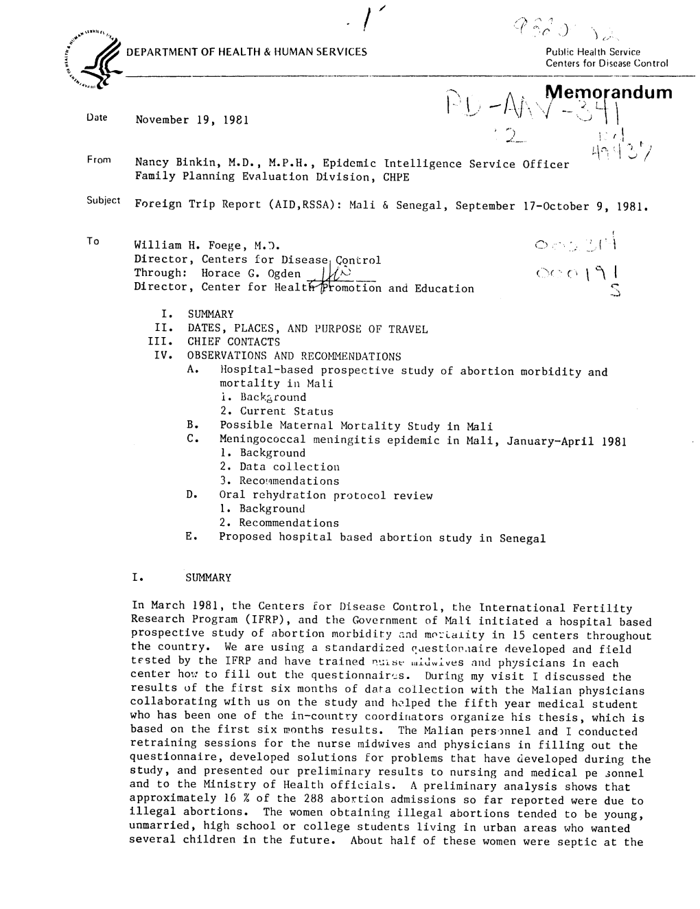 Hmemorandum Date November 19, 1981 H"