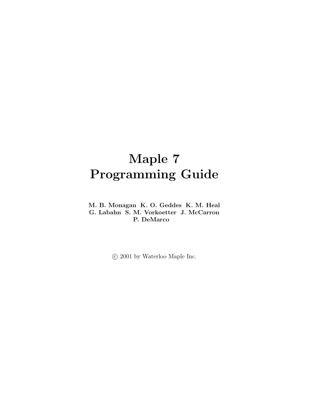 Maple 7 Programming Guide