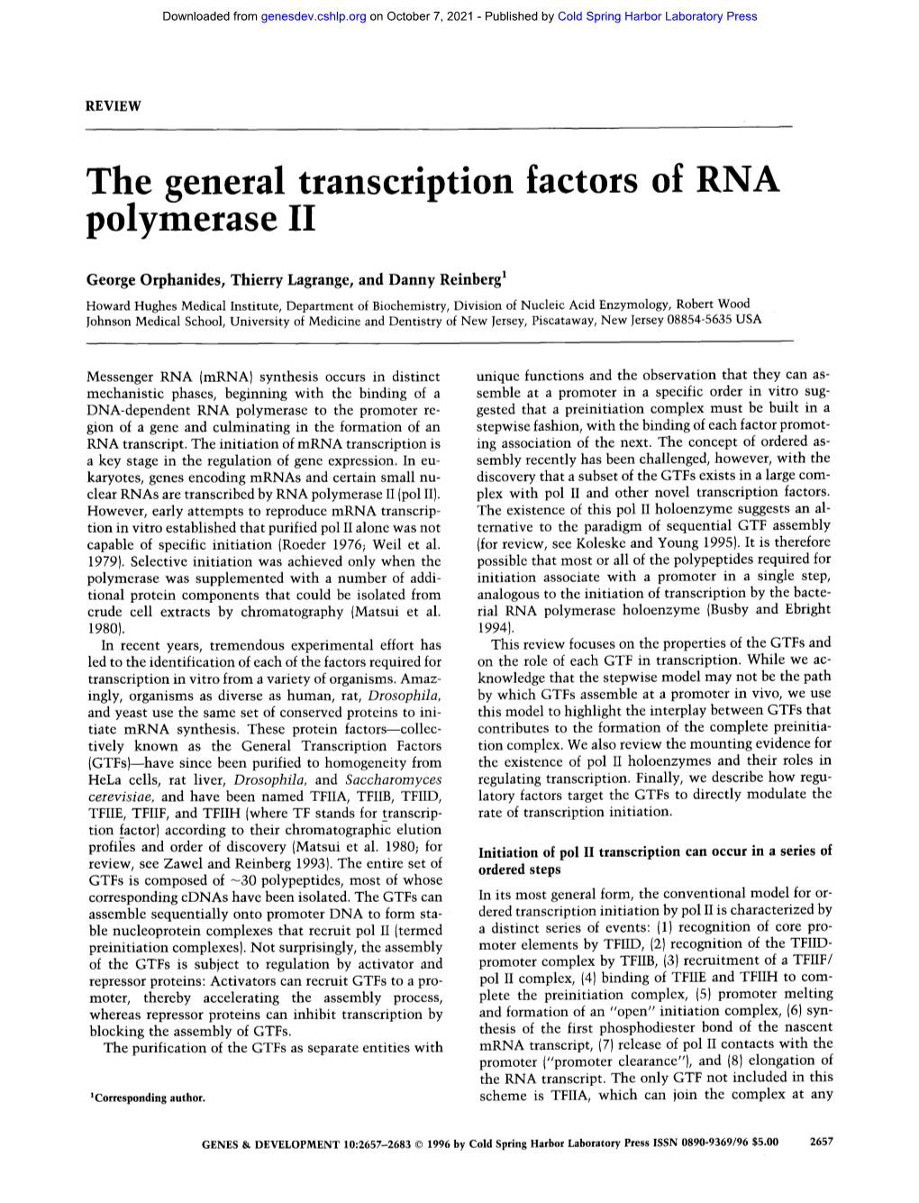 The General Transcription Factors of RNA Polymerase II