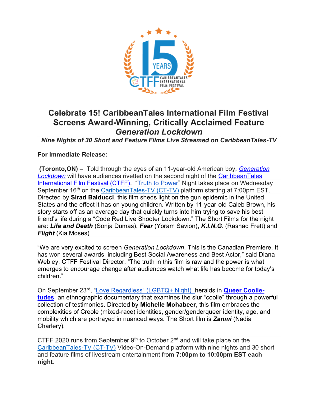 Celebrate 15! Caribbeantales International Film Festival Screens Award-Winning, Critically Acclaimed Feature Generation Lockdown