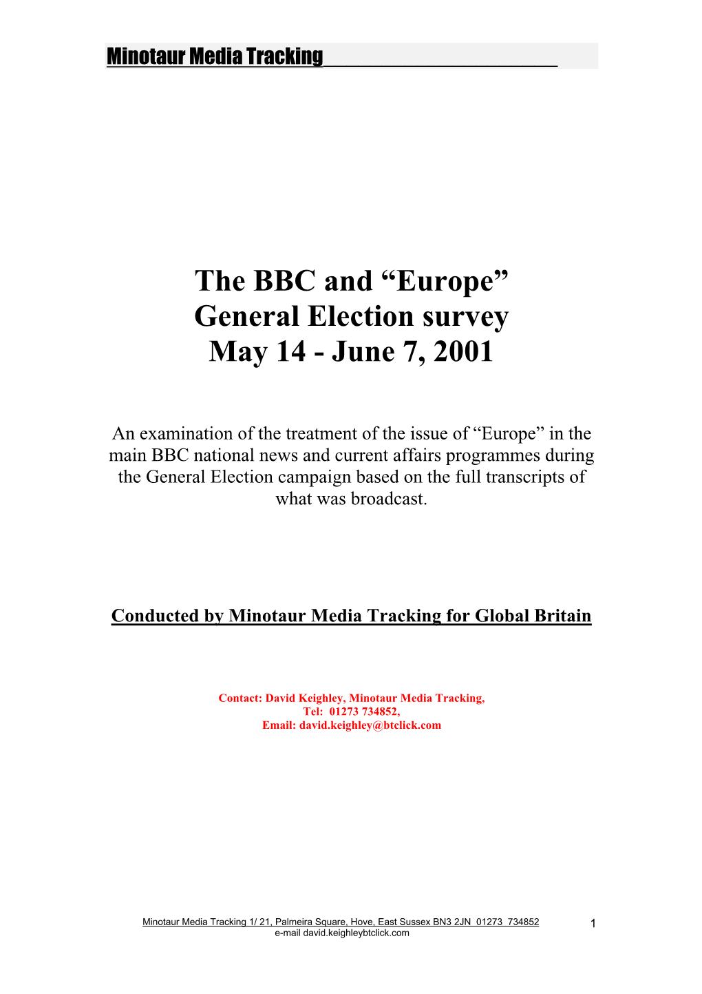 General Election Survey May 14 - June 7, 2001