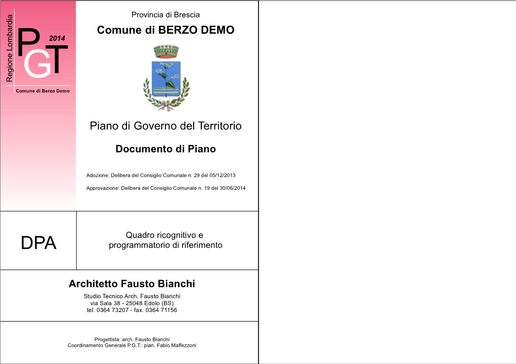 Comune Di BERZO DEMO Piano Di Governo Del Territorio