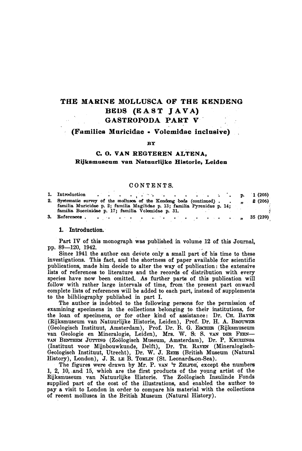 The Marine Mollusca of the Kendeng Beds (East Java) Gastropoda Part V (Families Muricidae — Volemidae Inclusive)