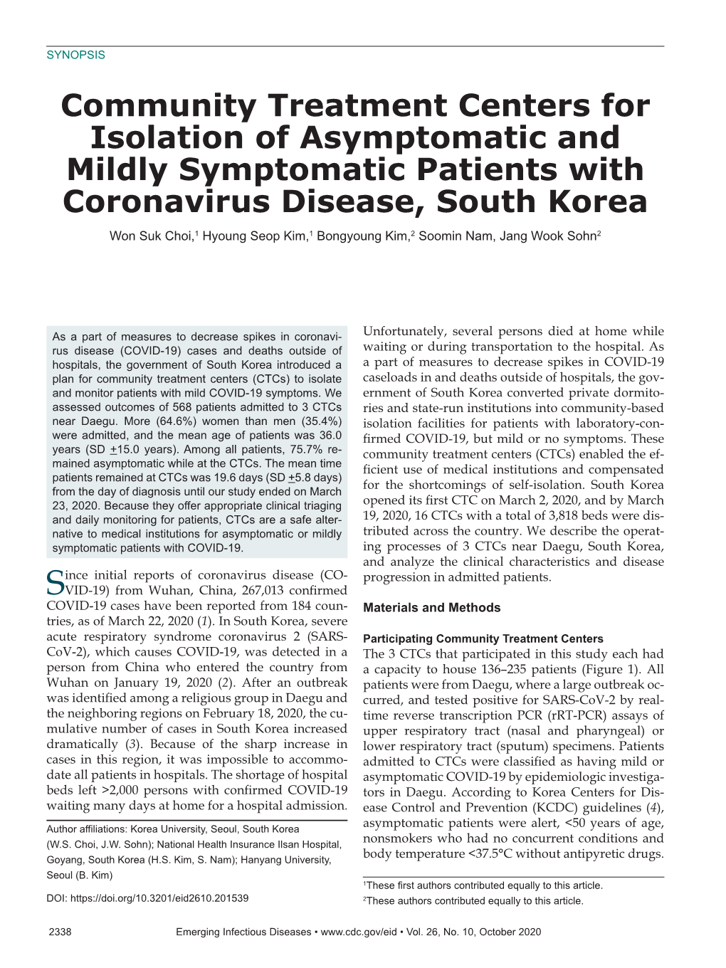 Community Treatment Centers for Isolation of Asymptomatic And