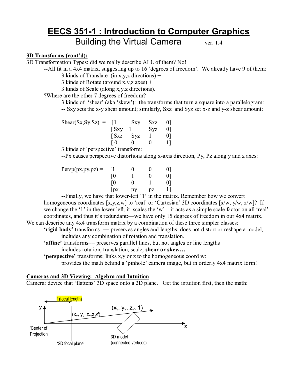 CS 351 Introduction to Computer Graphics