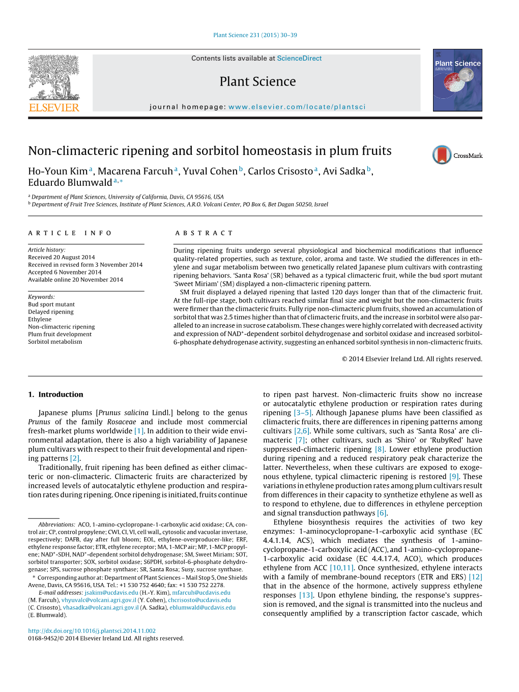 Non-Climacteric Ripening and Sorbitol Homeostasis in Plum Fruits