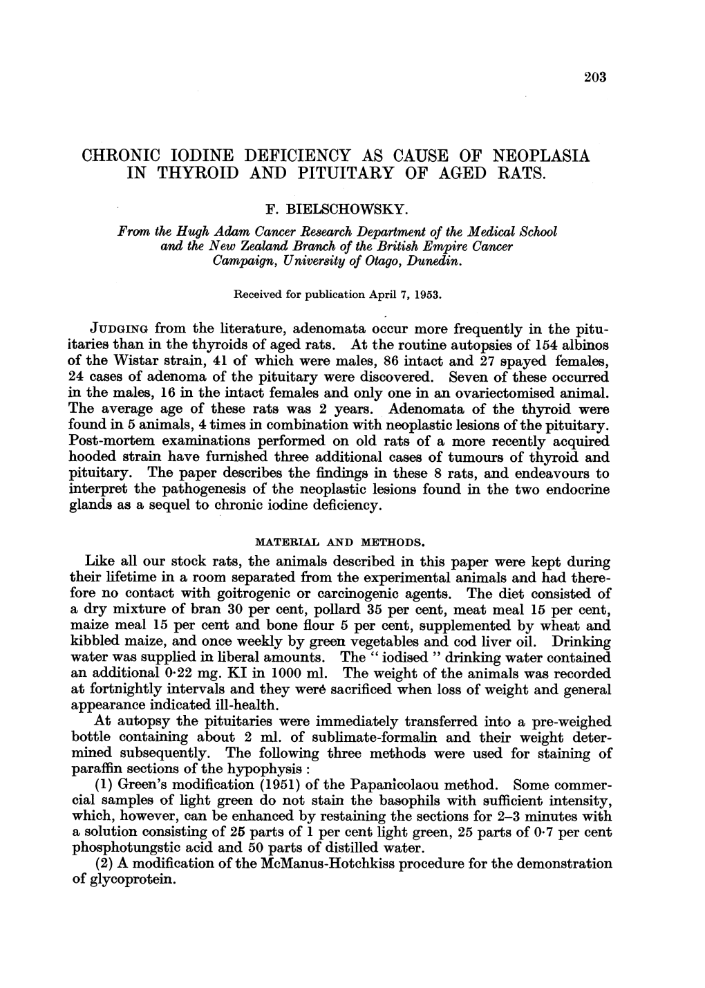 Chronic Iodine Deficiency As Cause of Neoplasia in Thyroid and Pituitary of Aged Rats