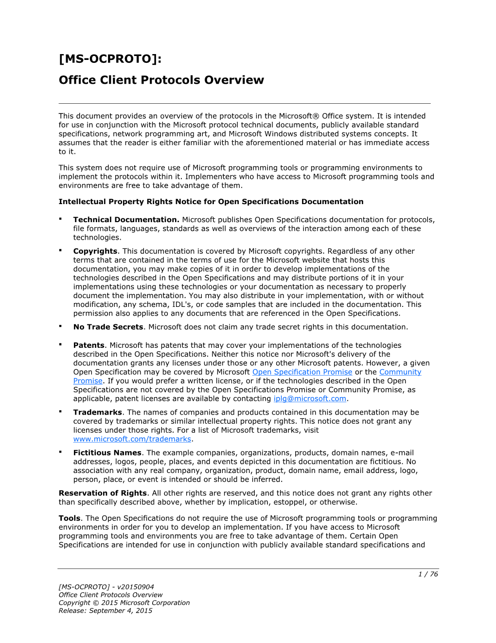 [MS-OCPROTO]: Office Client Protocols Overview