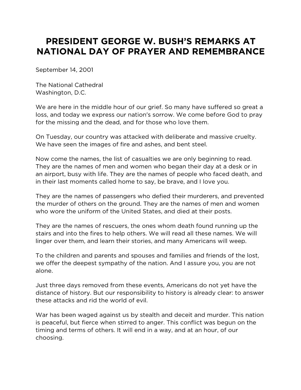 President George W. Bush's Remarks at National Day of Prayer And