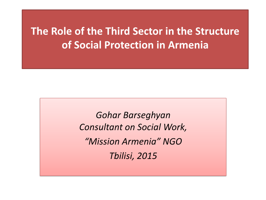 The Role of the Third Sector in the Structure of Social Protection of Elderly People in Armenia