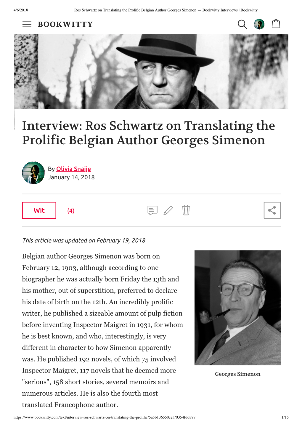 Ros Schwartz on Translating the Prolific Belgian Author Georges Simenon