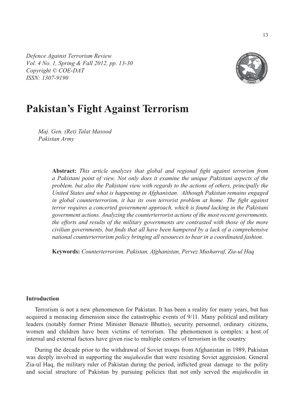 Pakistan's Fight Against Terrorism