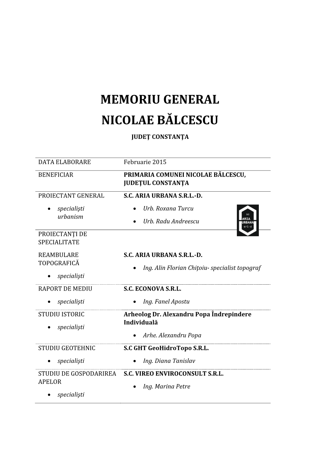 Memoriu General Nicolae Bălcescu Judeţ Constanţa