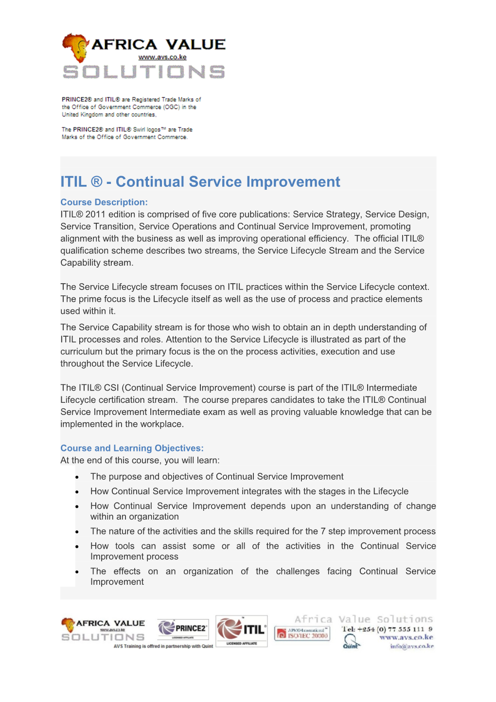 ITIL - Continual Service Improvement