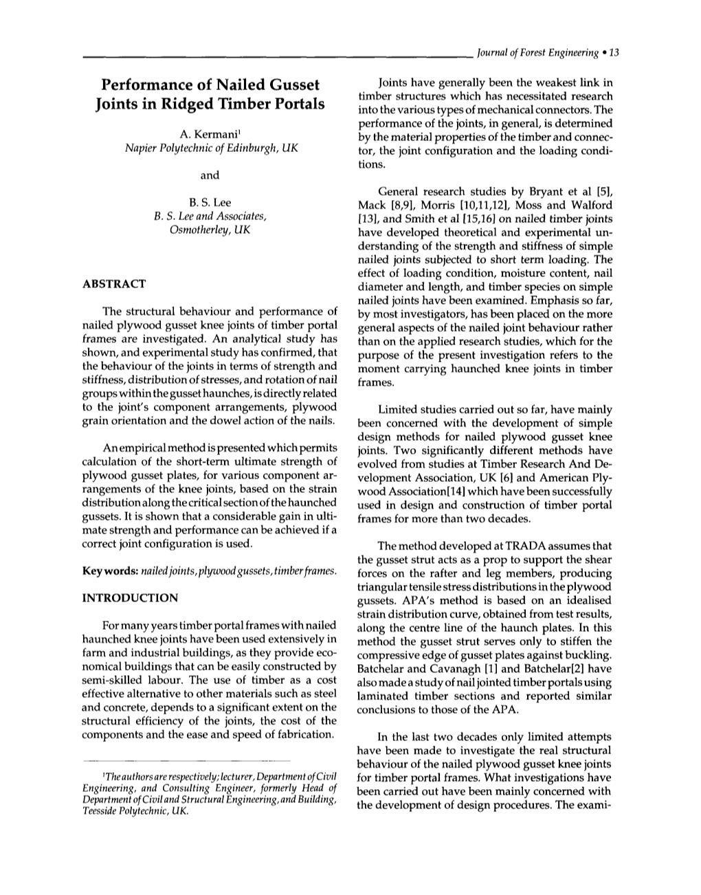 Performance of Nailed Gusset Joints in Ridged Timber Portals