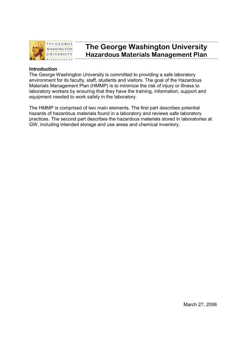 Hazardous Materials Management Plan