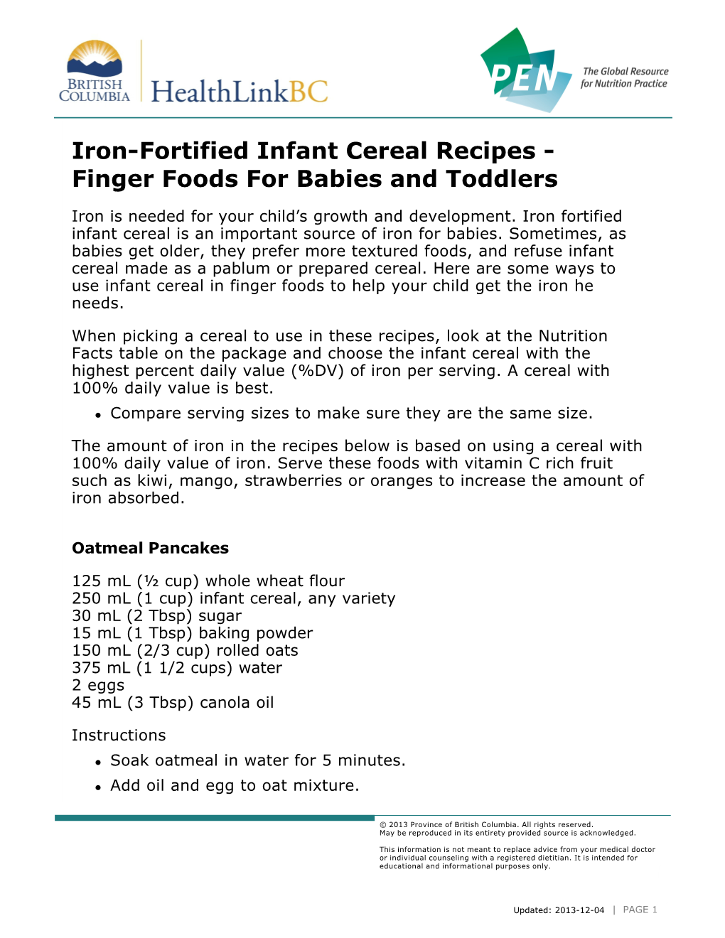 Iron-Fortified Infant Cereal Recipes - Finger Foods for Babies and Toddlers