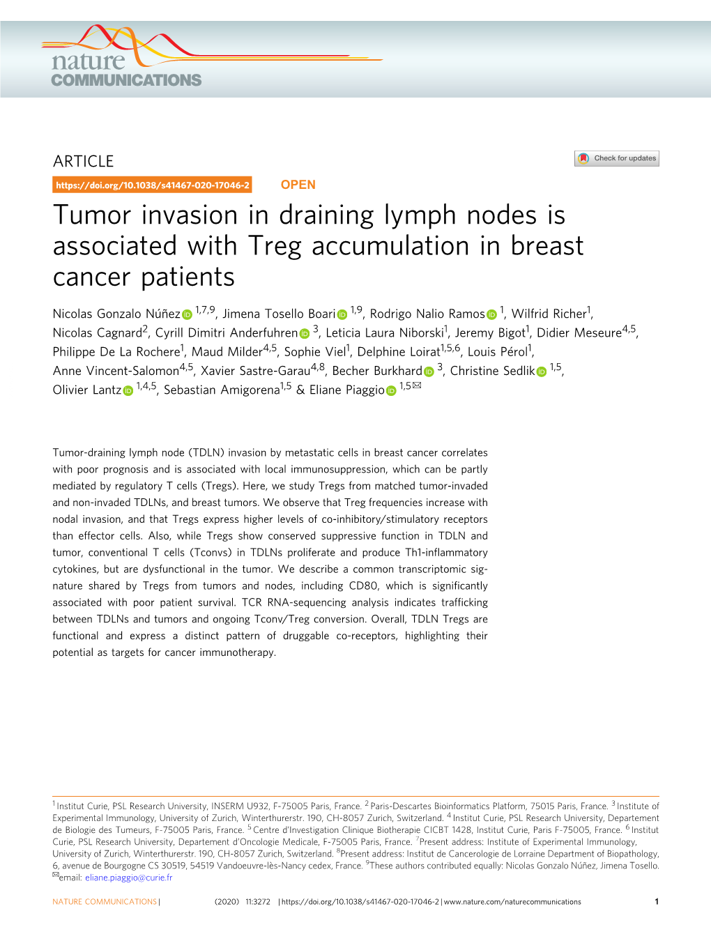 Tumor Invasion in Draining Lymph Nodes Is Associated with Treg Accumulation in Breast Cancer Patients