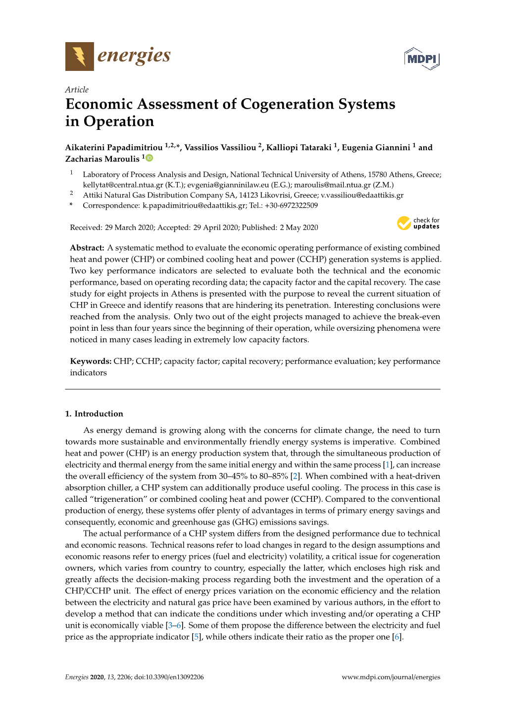 Economic Assessment of Cogeneration Systems in Operation