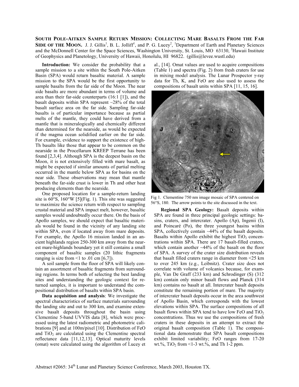 Abstract #2065: 34Th Lunar and Planetary Science Conference, March 2003, Houston TX