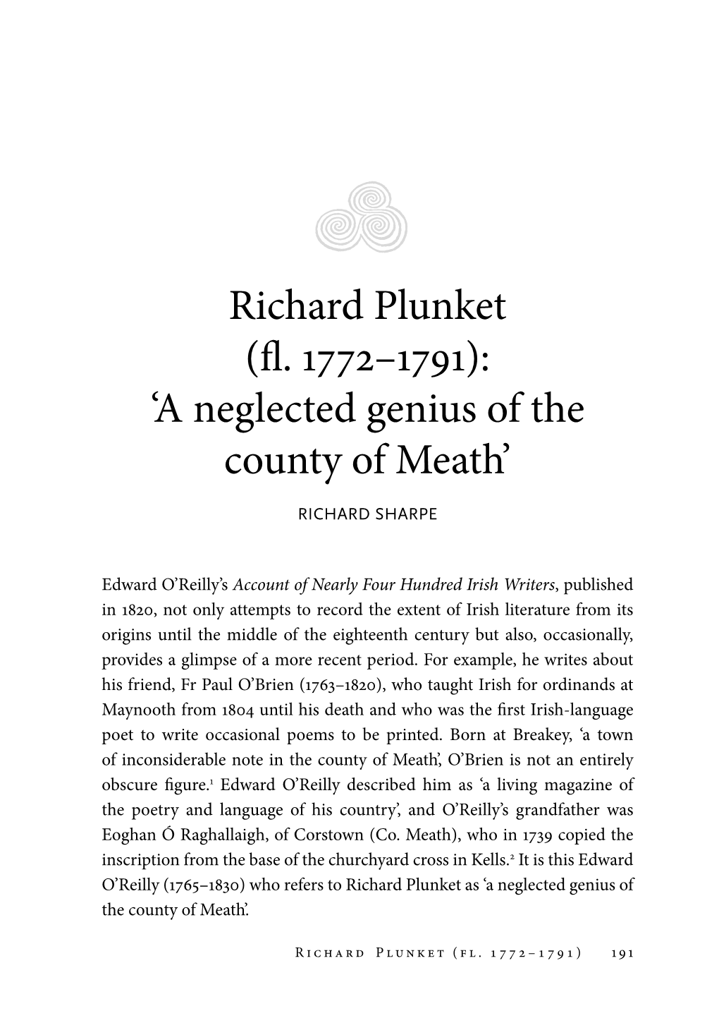 Richard Plunket (Fl. 1772–1791): 'A Neglected Genius of the County Of