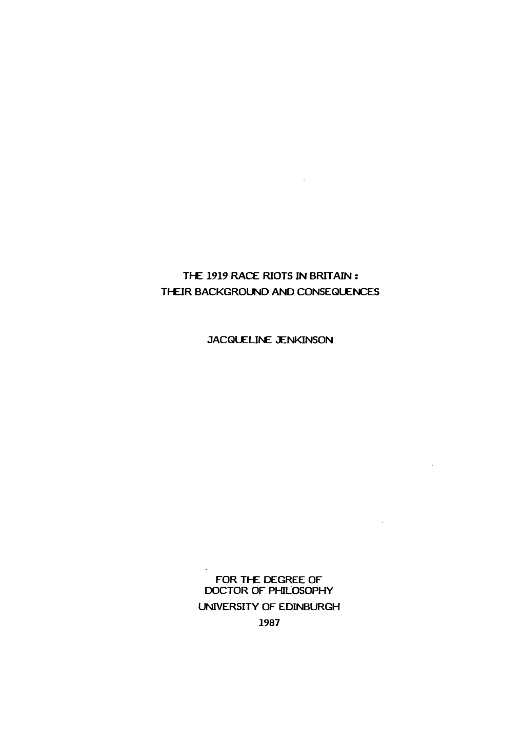 Tee 1919 Race Riots in Britain: Ti-Lir Background and Conseolences